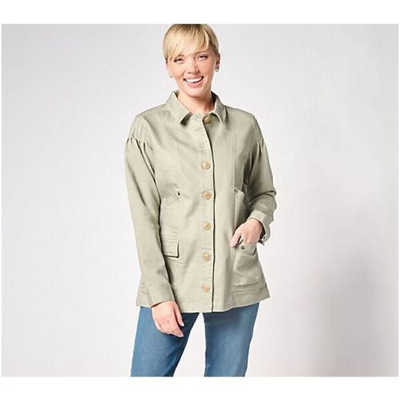 AnyBody Stretch Twill Utility Jacket with Pockets (2X) - Picture 1 of 5